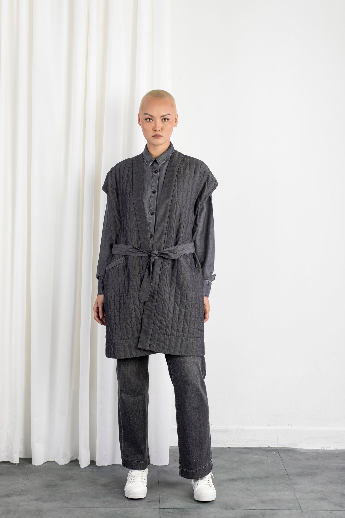 BIRDSONG - Kimono Vest, Tencel Quilted Kimono, Grey