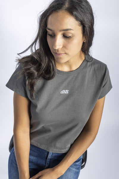 Cropped Logo T-Shirt Ladies, Grau