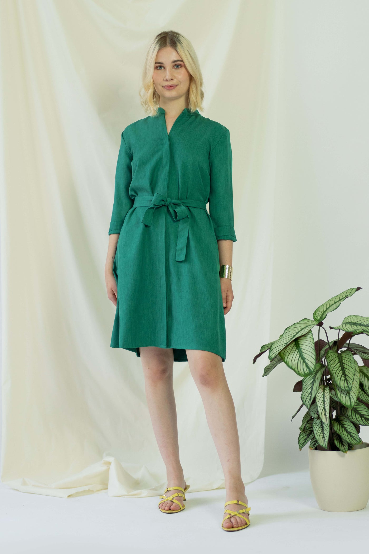 Narine | Long Sleeve Shirt Dress in Green