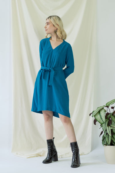 Alexandra | Collared Dress in Royal Blue with V neck and optional belt