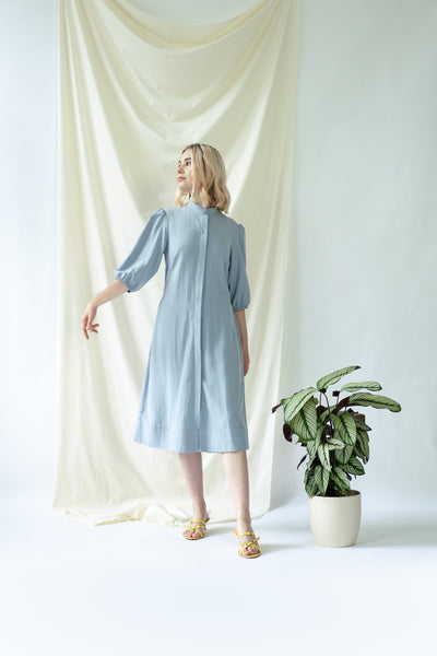Melanie Shirt Dress with balloon sleeves in blue