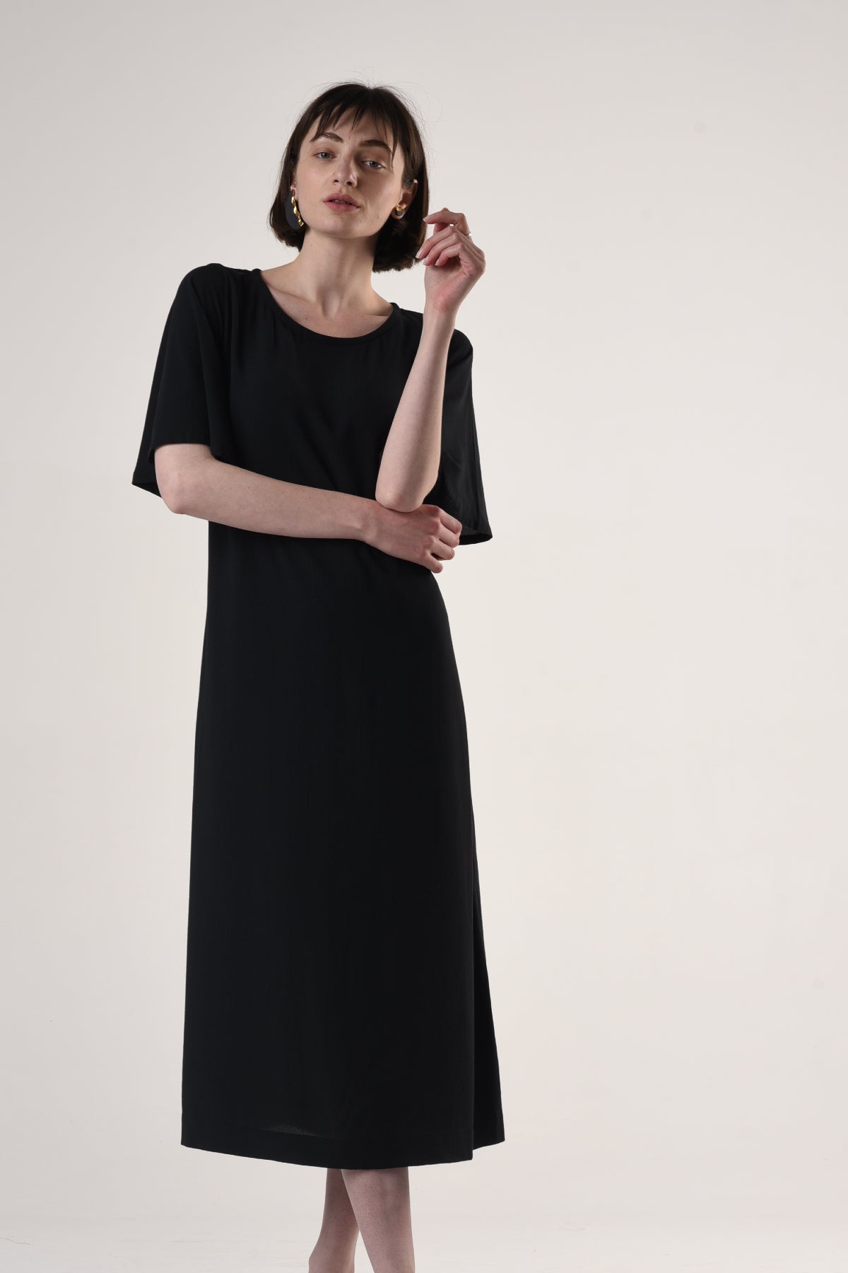 Nika | Round Neck Dress with Butterfly Sleeves in Black