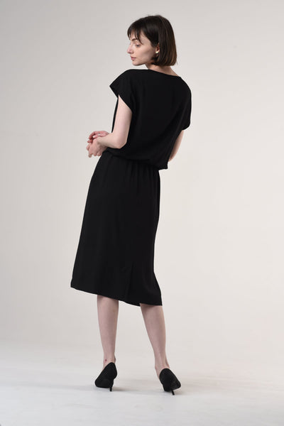 Amy | Midi Dress with Pencil Skirt and Neckline Detail in Black