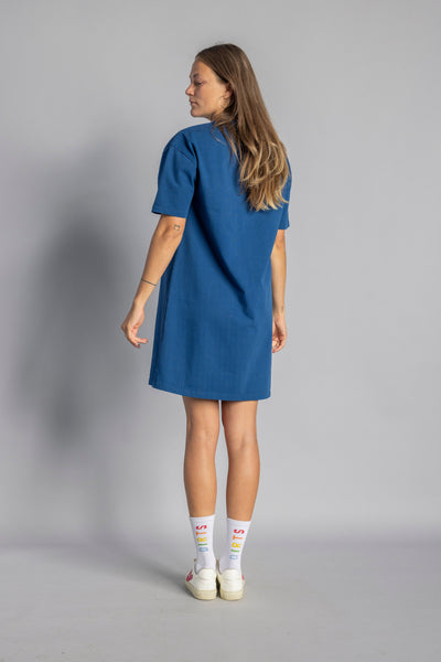 Recycled Cotton T-Shirt Dress Ladies, Atlantikblau