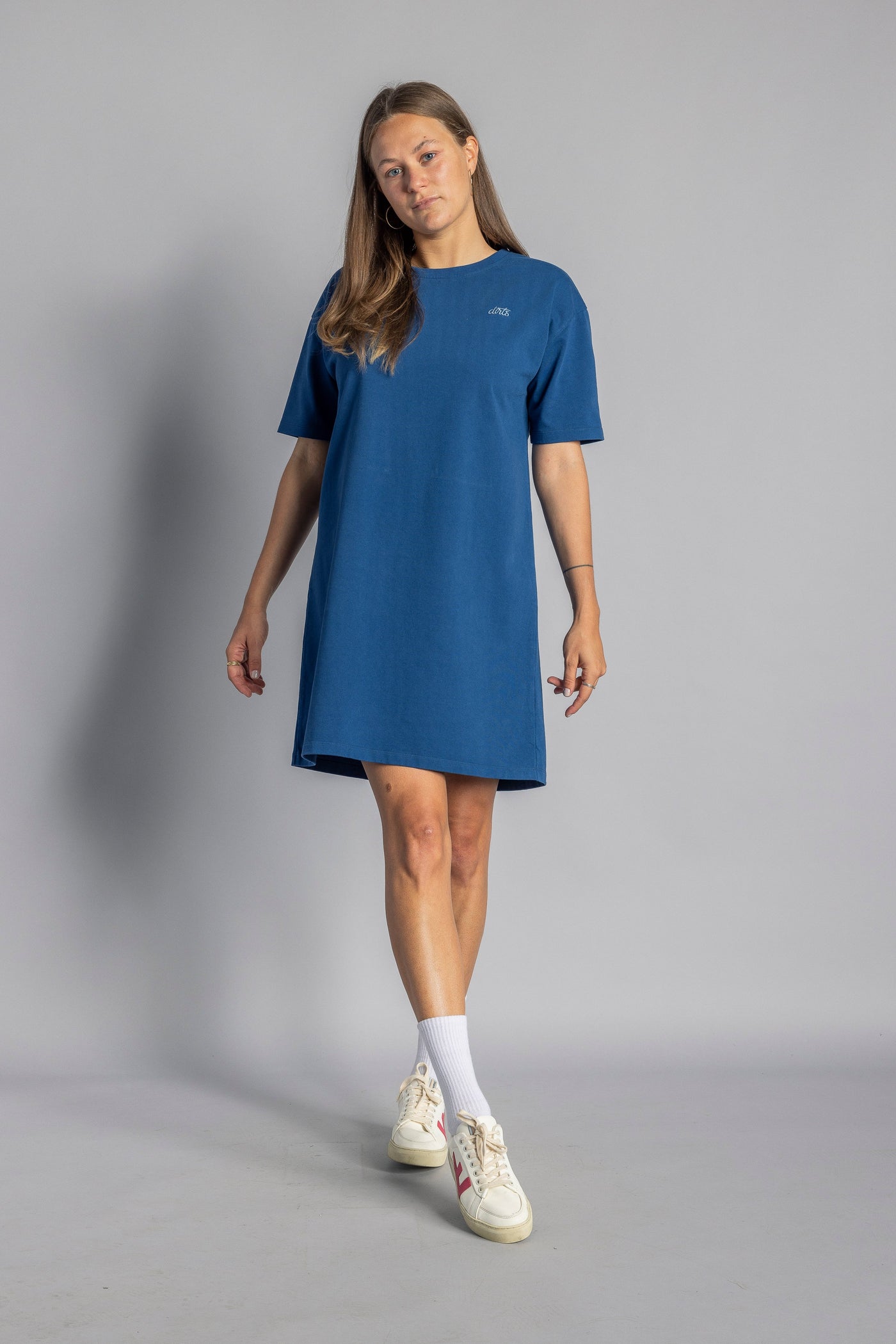 Recycled Cotton T-Shirt Dress Ladies, Atlantikblau
