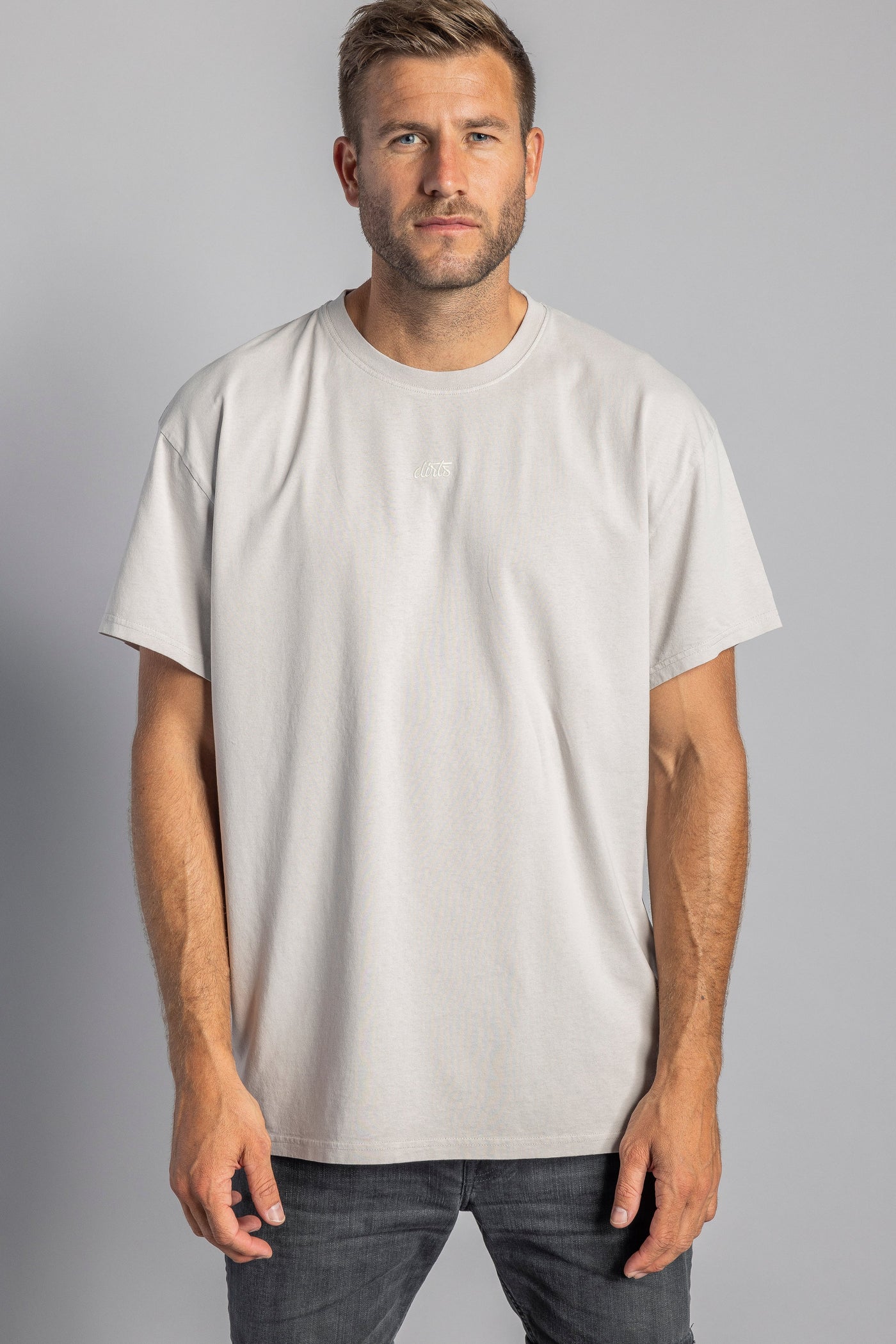 Recycled Cotton Logo Oversized T-Shirt, Möwengrau