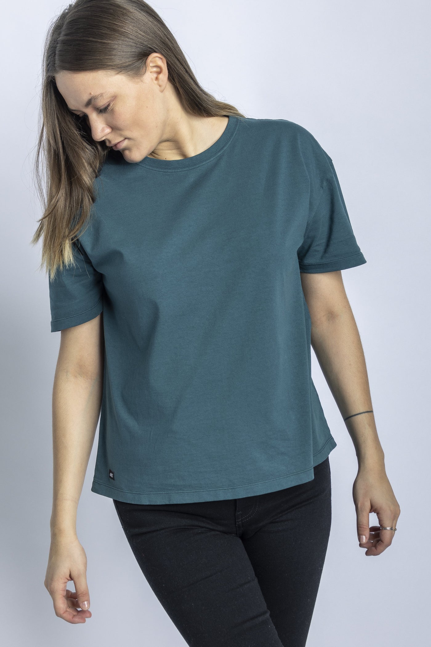 Recycled Cotton Oversized T-Shirt Ladies, Petrol