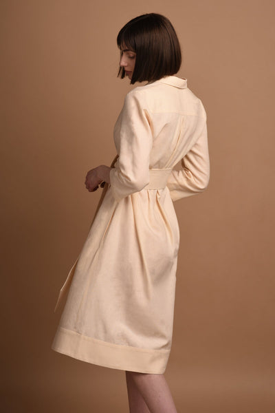 Mariam | Linen Shirt Dress with Wide Belt in Champagne