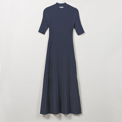 Liapure Rib Knit Silk Merino Dress - Navy