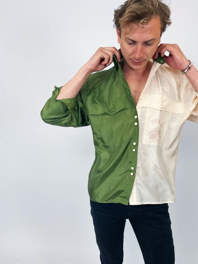 Upcycling Bluse aus Seide – Grün & Creme