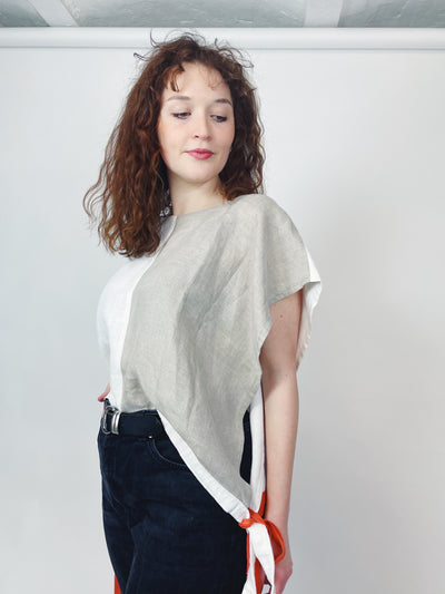 Nachhaltige Wickelbluse aus Leinen & Seide – Beige und Orange
