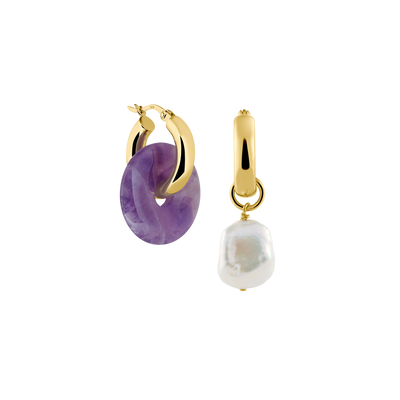 Creoles + Medium Amethyst - Gold