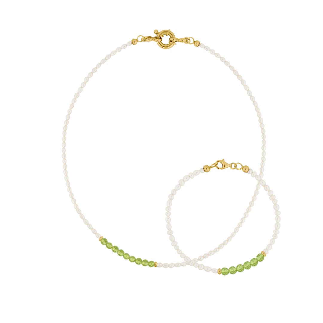 Tiny Luster Chain + Bracelet Set - Peridot